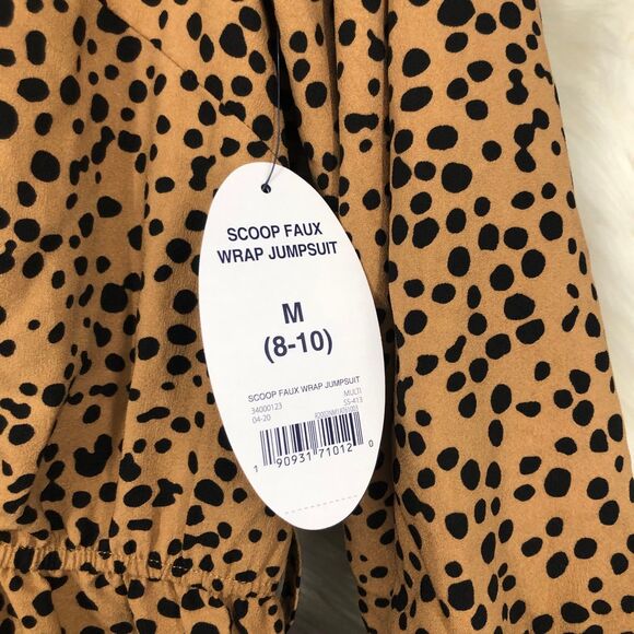 NWT Women’s Faux Wrap Jumpsuit, Leopard Print, Lightweight Poly, Wide Leg SZ M - Picture 8 of 9